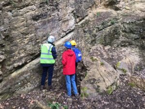 Newbury Geology Group inspect the bentonite layers at Loxter Ashbed Quarry